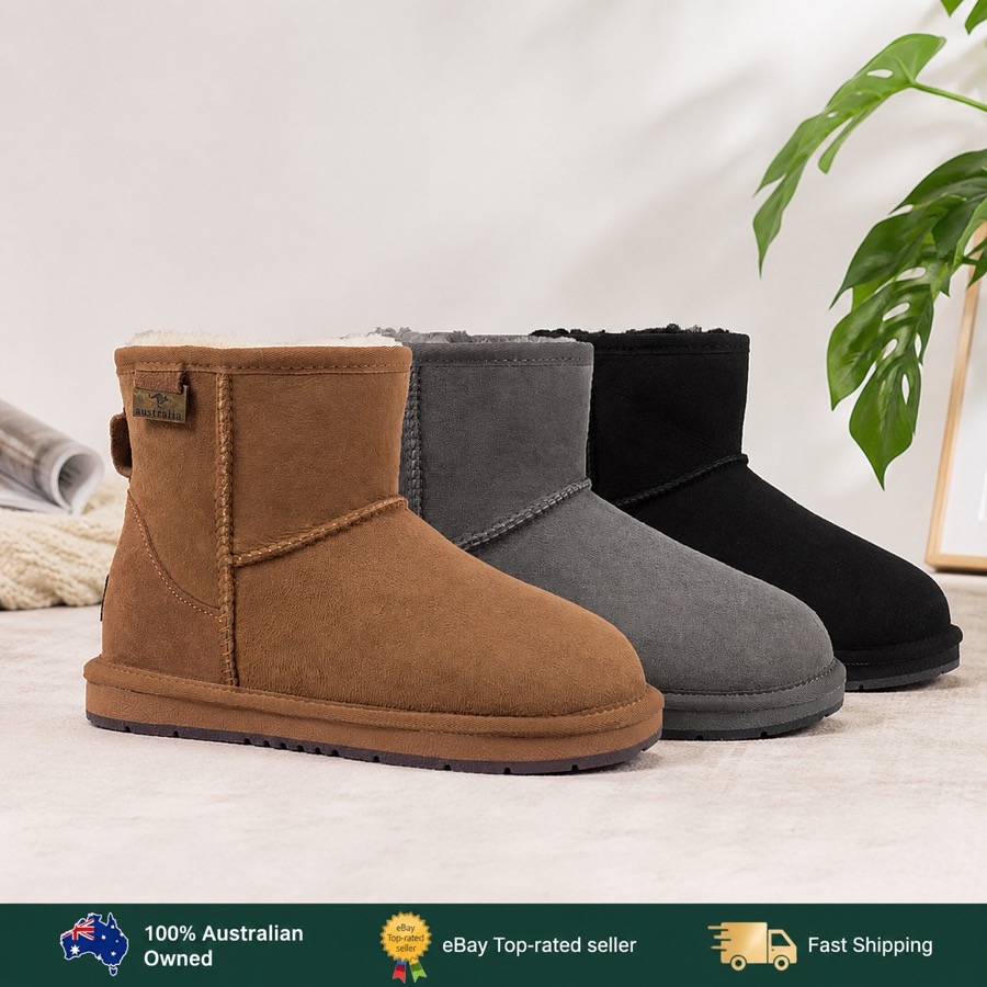 Australian Sheepskin Wool Mini UGG Boots Women Men Winter Warm Ankle Snow Shoes