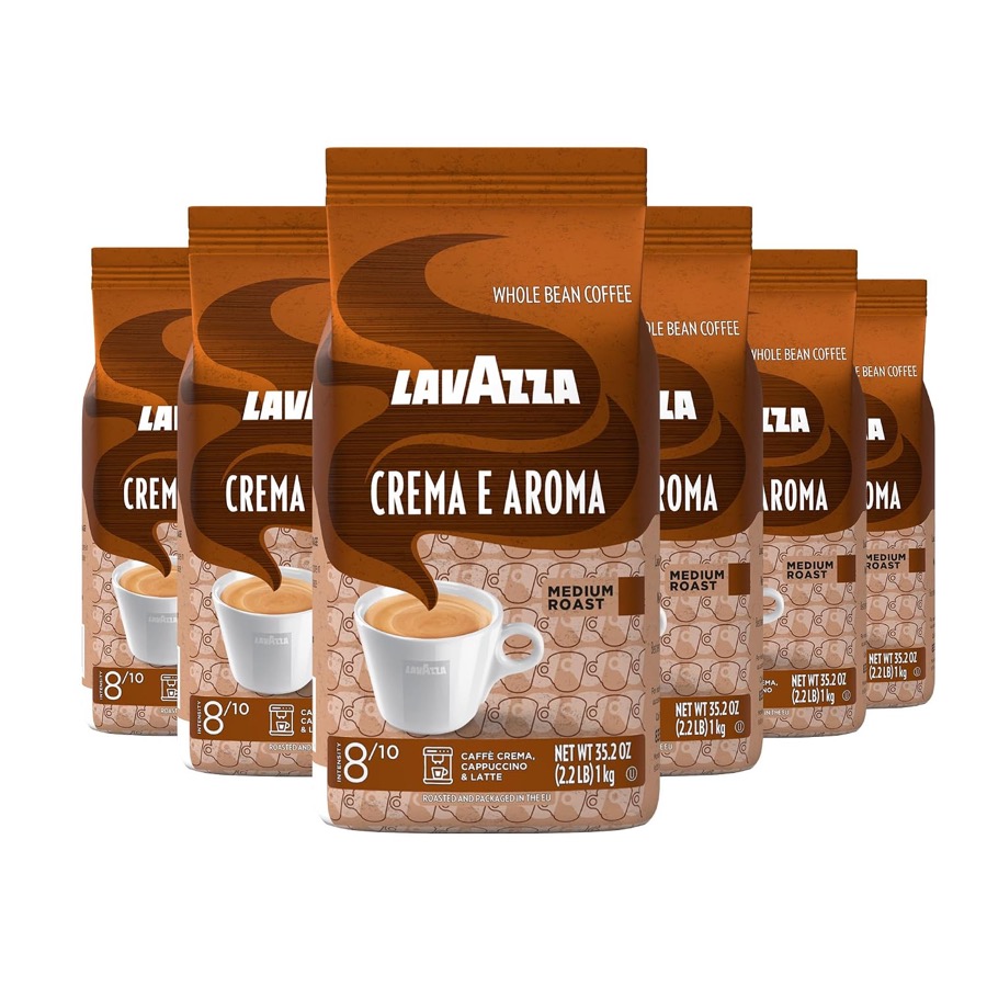 Lavazza Super Crema Whole Bean Coffee, Medium Espresso Roast, Arabica and Robusta Blend, 2.2 lb Bag, Package May Vary (Pack o