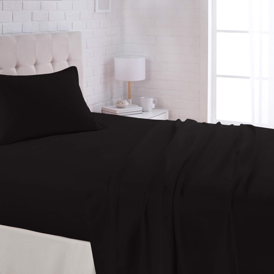 Amazon Basics Lightweight Super Soft Breathable Wrinkle-Resistant Microfiber 4-Piece Bed Sheet Set with 14-Inch Deep Pockets,