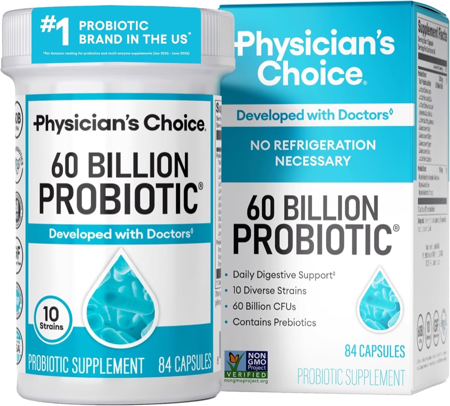 Physician's CHOICE Probiotics 60 Billion CFU - 10 Strains + Organic Prebiotics - Immune, Digestive & Gut Health - Supports Oc