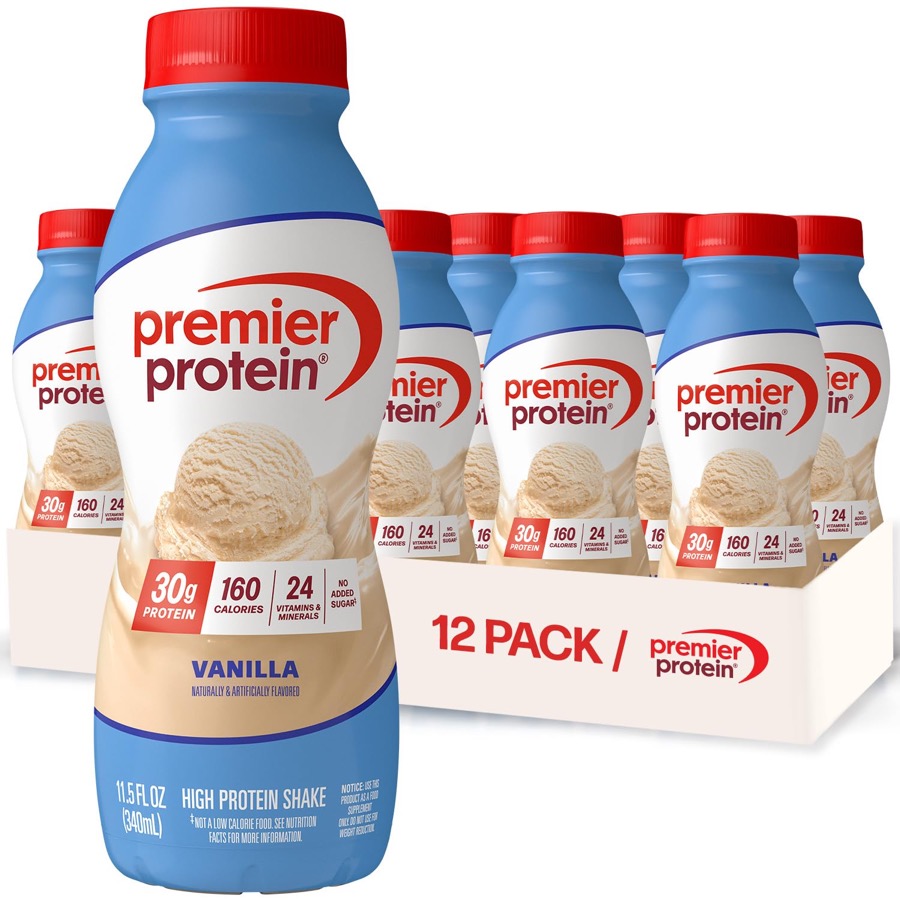 Premier Protein 30g High Protein Shake, Chocolate, 12 Pack | 160 Calories, 24 Vitamins & Minerals, No Added Sugar, Supports M