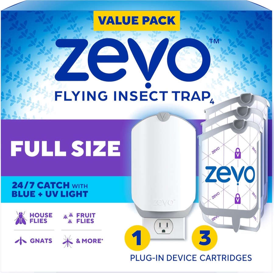 Zevo Flying Insect Trap for Fruit Flies & Gnats, 1 Plug-in Base & 1 Refills | Catches Fruit Flies & Gnats Near Fruit Bowls &