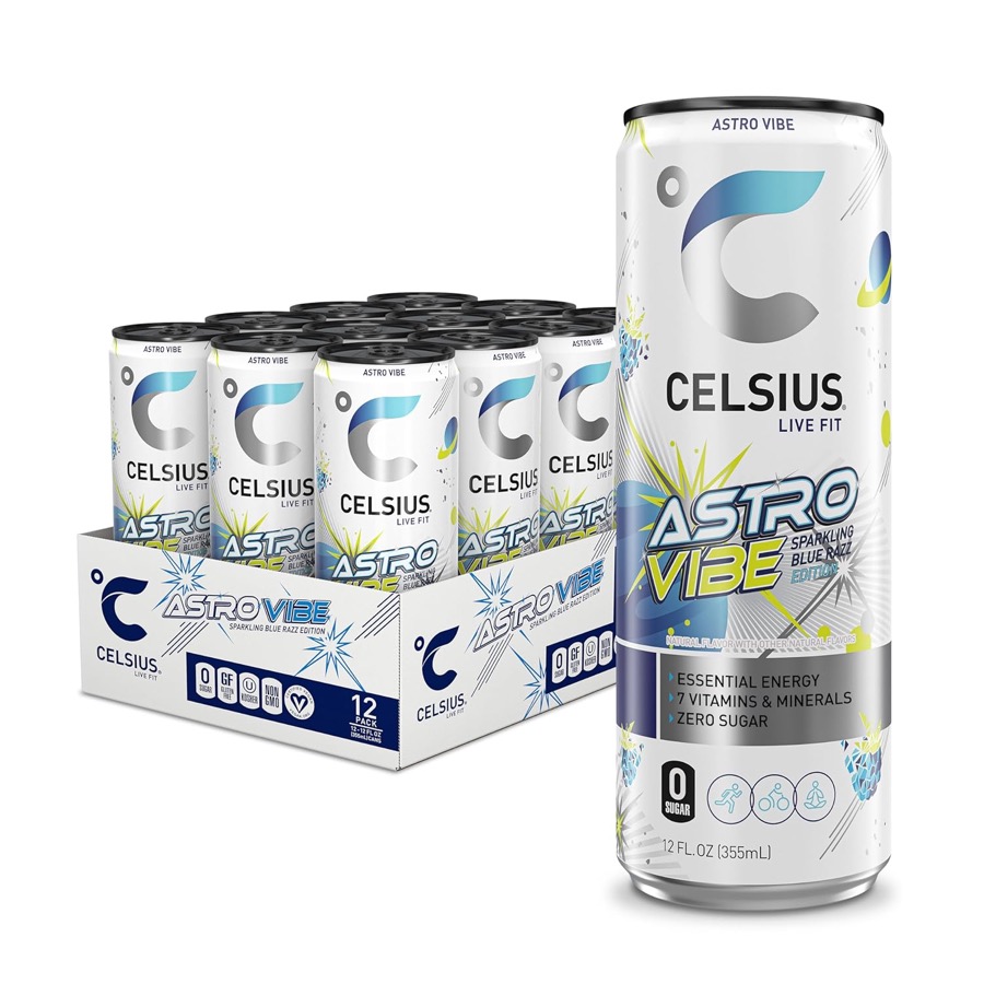 CELSIUS PEACH VIBE Sparkling White Peach, Sugar Free Energy Drink, 12 Fl Oz (Pack of 12)