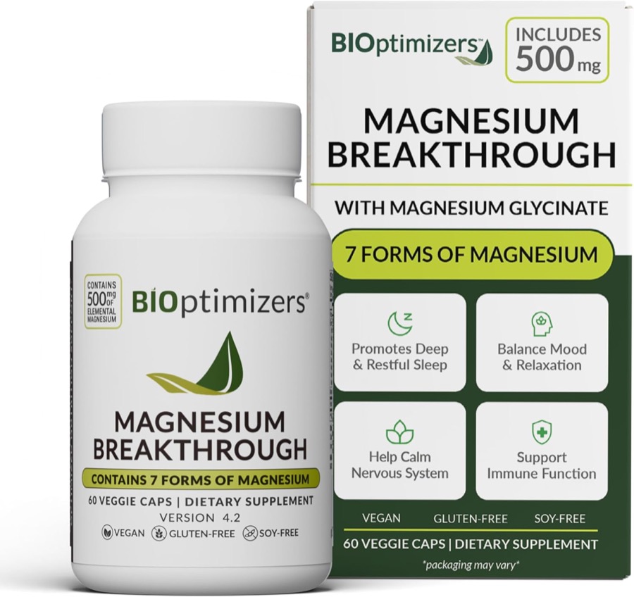 BIOptimizers Magnesium Breakthrough Supplement with 500mg - 7 Forms of Magnesium: Glycinate, Malate, Citrate, and More - Natu