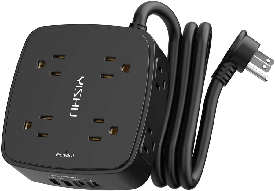 YISHU 6Ft Surge Protector Power Strip with 8 Widely Outlets & 4 USB Ports | 3 Side Outlet Extender with 6 Feet Extension Cord