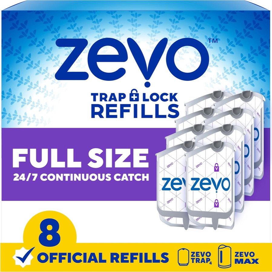 Zevo Flying Insect Trap Refill Cartridges for Fruit Flies & Gnats, 4 Count | Fits Zevo MAX & Zevo Flying Insect Trap, Catches