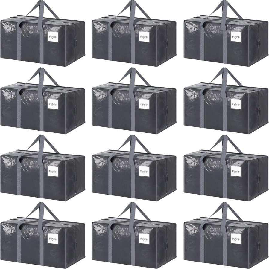 6 Pack Extra Heavy Duty Large Moving Bags with Strong Zipper, Dark Blue | Comfortable Handles, Sturdy & Durable Clothes Stora